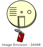 #34098 Clip Art Graphic Of A Battery Hanging Out Of A Smoke Detector