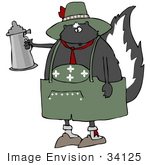 #34125 Clip Art Graphic Of A Skunk In A Green Oktoberfest Uniform Getting Drunk And Drinking Beer Through A Stein