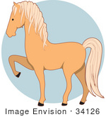 #34126 Clip Art Graphic Of A Blond Palomino Horse Prancing