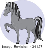#34127 Clip Art Graphic Of A Gray Dapple Horse Prancing