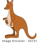 #34131 Clip Art Graphic Of A Mother Kangaroo Hopping Around With A Joey In Her Pouch