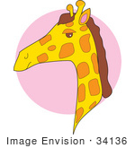 #34136 Clip Art Graphic Of A Profiled Giraffe Head In A Zoo