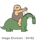 #34162 Clip Art Graphic Of A Reined Dinosaur Transporting A Chubby Caveman