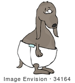 #34164 Clip Art Graphic Of A Potty Training Dog Wearing A Big Bulky Diaper