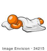 #34215 Clip Art Graphic Of A Comfortable Orange Man Character Sleeping On A Pillow Under A Sheet