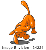 #34224 Clip Art Graphic Of An Orange Hound Dog Digging Out A Hole In The Ground