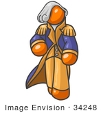 #34248 Clip Art Graphic Of An Orange Guy Character Wearing A George Washington Costume And Wig