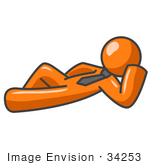 #34253 Clip Art Graphic Of An Orange Guy Character Wearing A Business Tie Kicking Back And Lying Down Resting His Head On His Arm