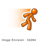 #34264 Clip Art Graphic Of An Orange Guy Character Sprinting Past During A Race