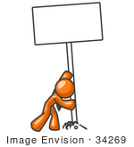 #34269 Clip Art Graphic Of An Orange Guy Character Putting A Post And Blank Sign Into The Ground