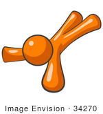 #34270 Clip Art Graphic Of An Orange Guy Character Lying Flat On His Face Or On His Back And Stretching