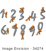 #34274 Clip Art Graphic Of An Orange Guy Character With A Set Of Numbers Ranging From 0 To 9