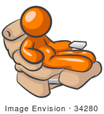 #34280 Clip Art Graphic Of An Orange Guy Character Being Lazy In A Reclining Chair With A Chubby Belly