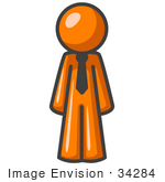 #34284 Clip Art Graphic Of An Orange Guy Character In A Business Tie Standing Tall And Facing Front