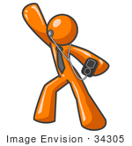 #34305 Clip Art Graphic Of An Orange Guy Character Dancing And Listenting To Tunes On An Mp3 Player