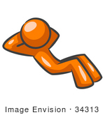 #34313 Clip Art Graphic Of An Orange Guy Character With His Hands Behind His Head Doing Sit Ups In The Fitness Gym