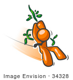 #34328 Clip Art Graphic Of An Orange Guy Character Swinging Past On A Strong Vine