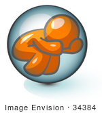 #34384 Clip Art Graphic Of An Orange Guy Character Trying To Escape From A Tight Bubble