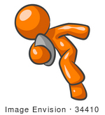 #34410 Clip Art Graphic Of An Orange Guy Character Sprinting With A Football