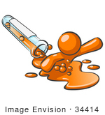 #34414 Clip Art Graphic Of An Orange Guy Character Spilling Out Of A Test Tube With Liquid