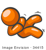 #34415 Clip Art Graphic Of An Orange Guy Character Rolling Around On The Floor Laughing Hysterically