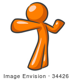 #34426 Clip Art Graphic Of An Orange Guy Character Stretching Or Punching