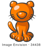 #34438 Clip Art Graphic Of An Orange Kitty Cat Character Sitting