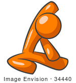 #34440 Clip Art Graphic Of An Orange Guy Character Doing Yoga Stretches While Exercising