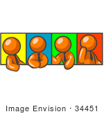 #34451 Clip Art Graphic Of An Orange Guy Character In A Business Tie Shown In Four Different Poses