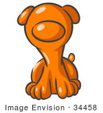 #34458 Clip Art Graphic Of An Orange Dog Character Sitting And Looking Forward