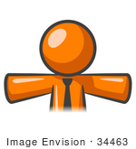 #34463 Clip Art Graphic Of An Orange Guy Character Wearing A Business Tie Holding His Arms Out