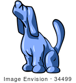 #34499 Clip Art Graphic Of A Blue Hound Dog Howling Or Sniffing