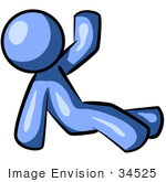 #34525 Clip Art Graphic Of A Blue Guy Character Sitting And Waving