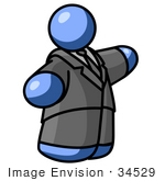 #34529 Clip Art Graphic Of A Fat Blue Guy Character In A Suit