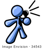 #34543 Clip Art Graphic Of A Blue Guy Character Announcing Through A Microphone
