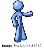 #34549 Clip Art Graphic Of A Blue Woman Character Standing And Pointing