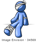 #34569 Clip Art Graphic Of A Blue Guy Character Bandaged Up