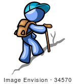 #34570 Clip Art Graphic Of A Blue Guy Character Hiking