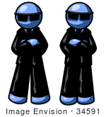 #34591 Clip Art Graphic Of Blue Guy Characters In Suits And Sunglasses