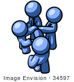 #34597 Clip Art Graphic Of Blue Guy Characters With Their Hands In The Center Of A Circle