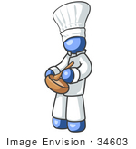 #34603 Clip Art Graphic Of A Blue Guy Character Chef Stirring Food