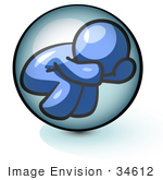 #34612 Clip Art Graphic Of A Blue Guy Character Stuck In A Bubble