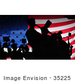 #35225 Stock Photo Of A Silhouetted Band Against An American Flag