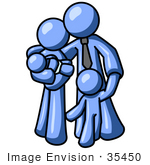 #35450 Clip Art Graphic Of A Blue Guy Character With His Children And Wife