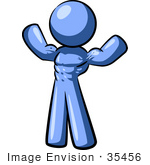 #35456 Clip Art Graphic Of A Blue Guy Character Showing His Ripped Body