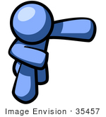 #35457 Clip Art Graphic Of A Blue Guy Character Bowing
