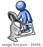 #35459 Clip Art Graphic Of A Blue Guy Character Working Out On A Stair Stepping Machine