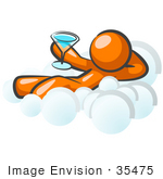 #35475 Clip Art Graphic Of An Orange Guy Character On Cloud 9 Drinking A Blue Martini