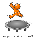 #35479 Clip Art Graphic Of An Orange Guy Character Having Fun Jumping On A Trampoline