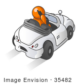 #35482 Clip Art Graphic Of An Orange Guy Character Chatting On A Cell Phone While Driving